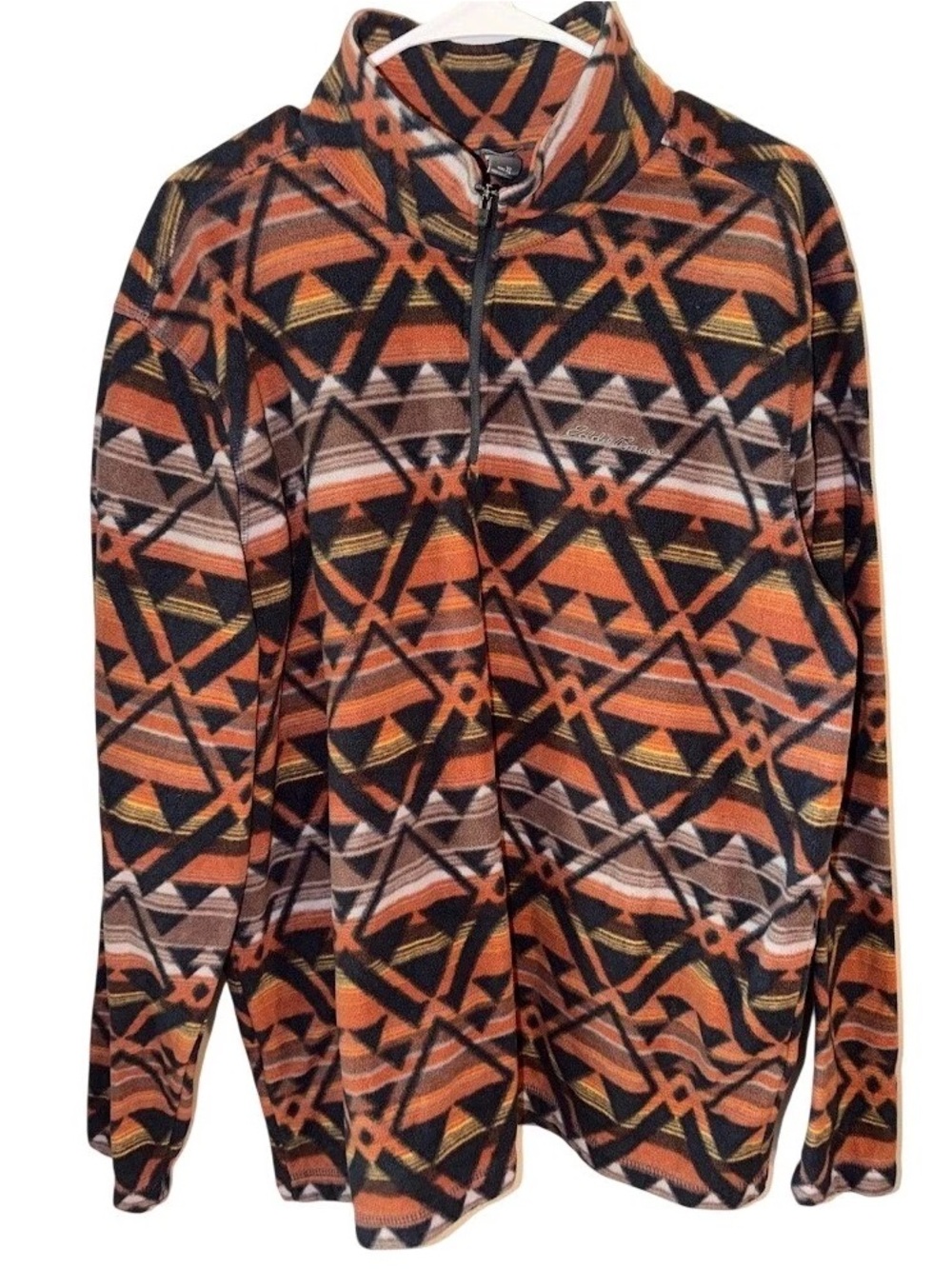 Eddie Bauer Aztec Quarter-Zip Fleece Sweater - Orange/Black